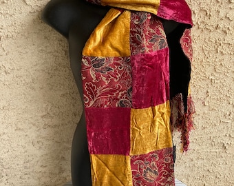 Mary McFadden 90s Velvet & Brocade Patchwork Fringe Scarf Shawl