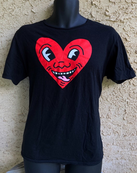 Keith Haring Happy Heart Graffiti Painting Cotton Graphic Tee