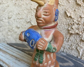 Vintage Mexican Aztec Mayan Incan Folk Art Pottery Figurine Sculpture