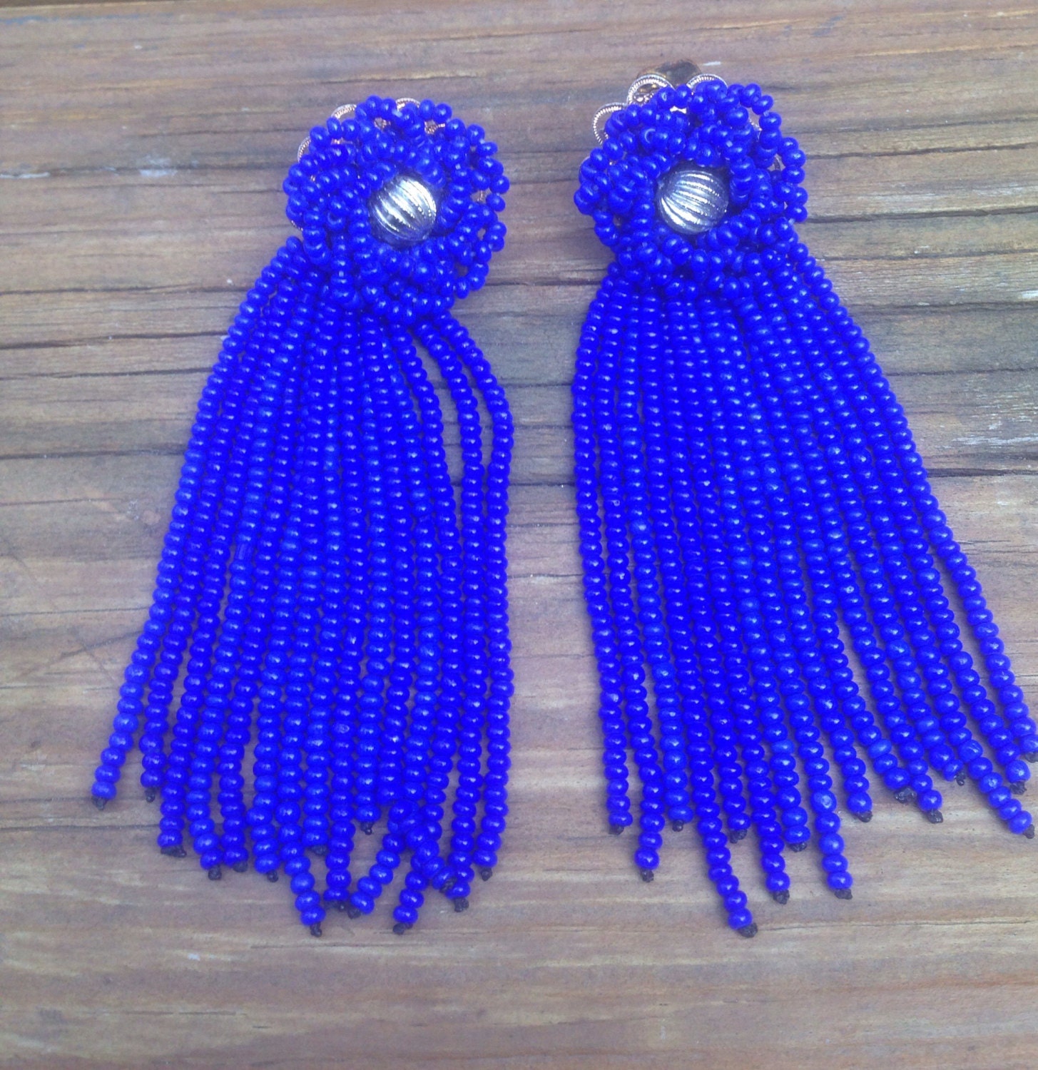 Cobalt Blue Handbeaded Shoulderduster Flapper Clipon Earrings | Etsy