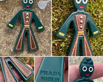 Runway Prada Green Sailor Brooch Pin With Leather Clothing