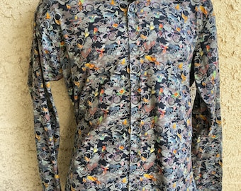 Jared Lang After Hours Bicycle & Parrot Design Button Down Cotton Shirt