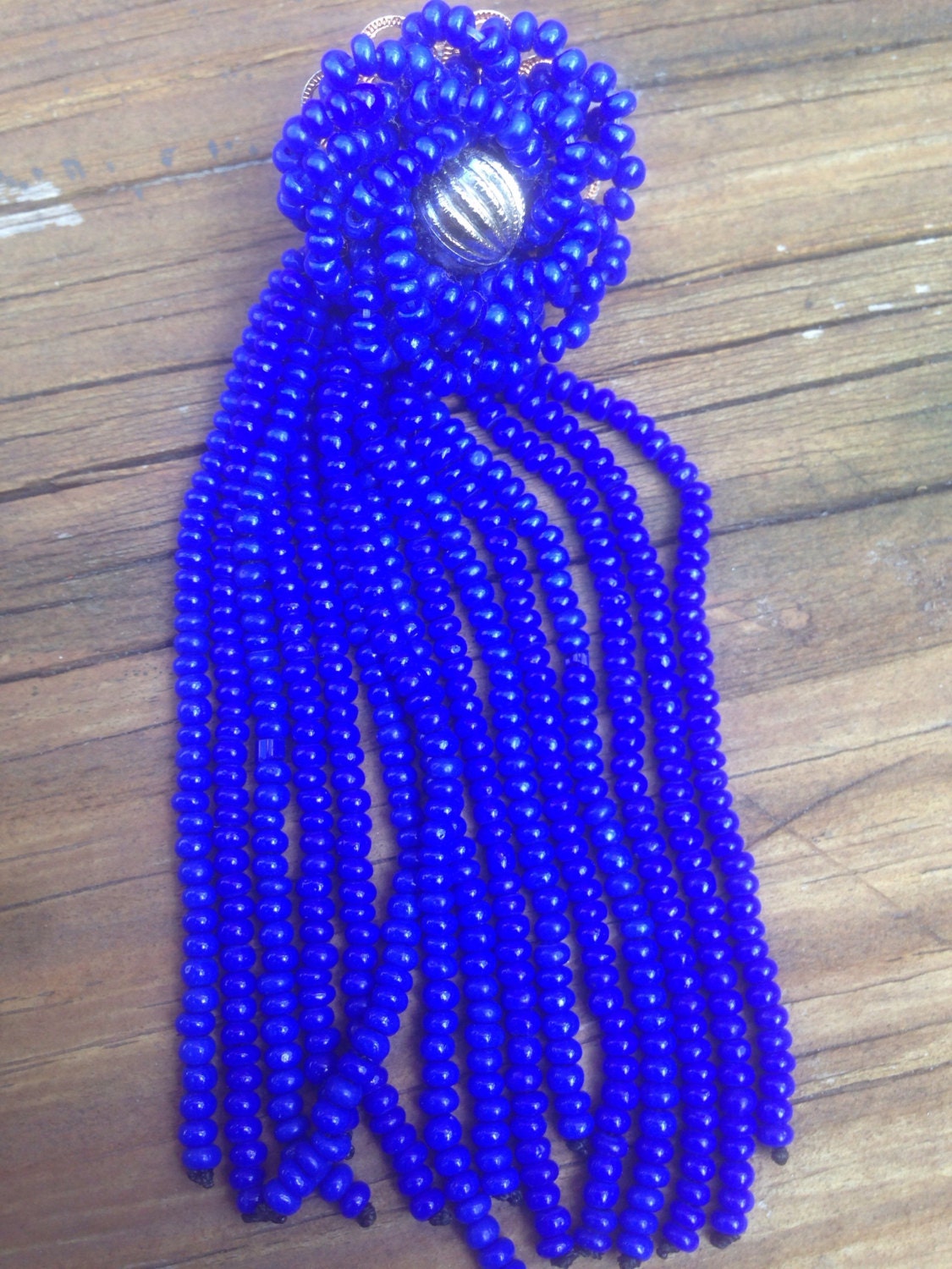 Cobalt Blue Handbeaded Shoulderduster Flapper Clipon Earrings | Etsy