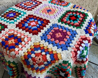 Vintage Handmade Granny Square Afghan Blanket Throw Rug