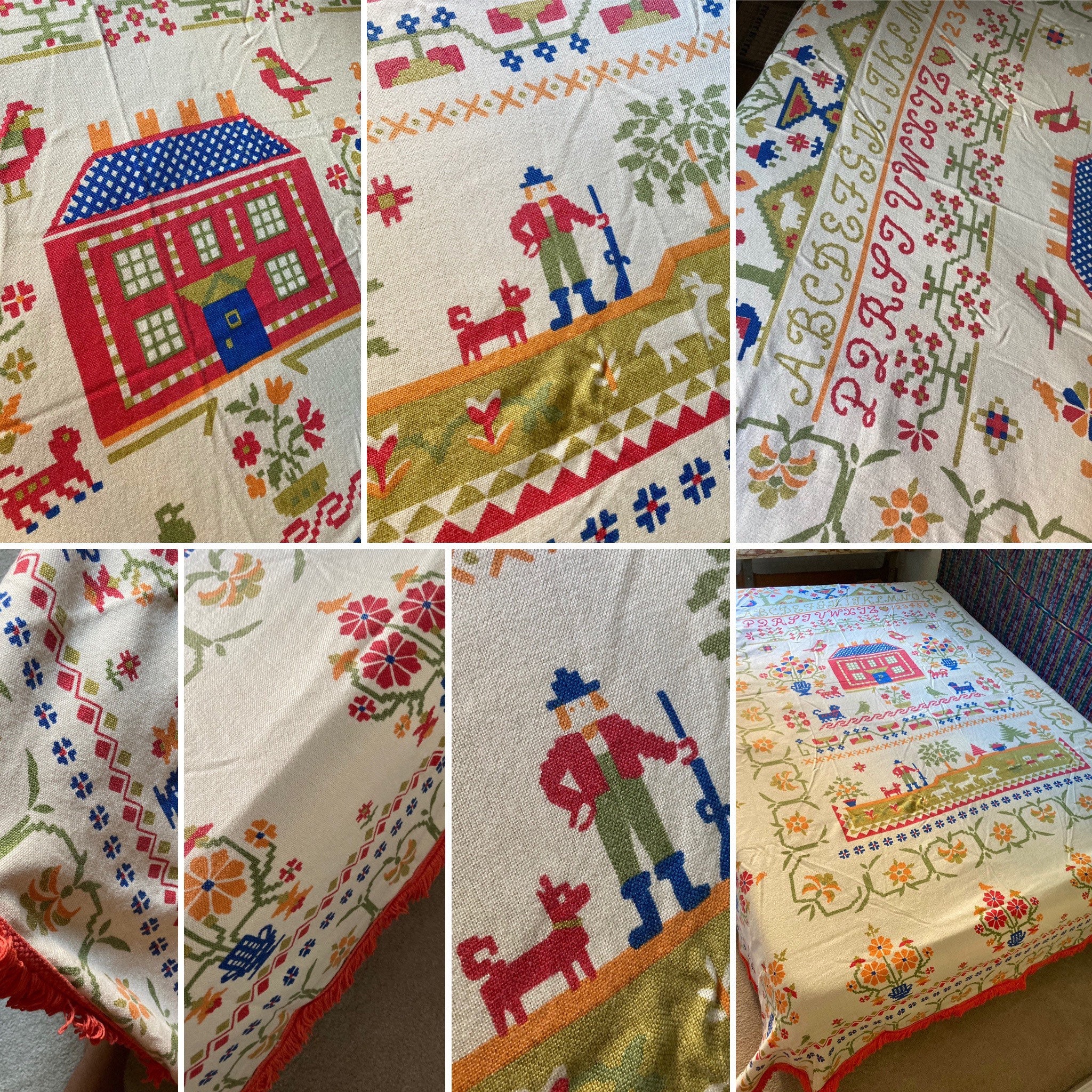 Vintage Fieldcrest Pennsylvania Dutch Style Cotton Blanket Bed Etsy