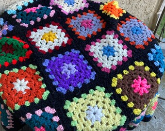 Vintage Handmade Granny Square Afghan Blanket Throw Rug