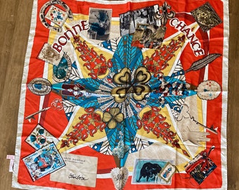 Christian Lacroix Bonne Chance Good Luck Four Leaf Clover Oversized Colorful Patterned Silk Scarf