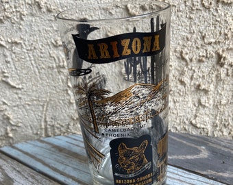 ARIZONA State Souvenir HighBall Cocktail Glass MCM Gold and Black Painted