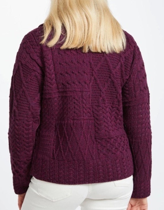 Shannon Woolen Mills Irish Merino Wool Cable Knit Plum Sweater 