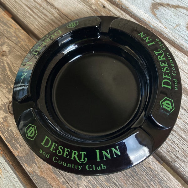 Vintage Desert Inn Country Club Las Vegas Hotel Casino Black Glass Ashtray Trinket Dish, Vintage Tobacciana, Mid Century Las Vegas Decor