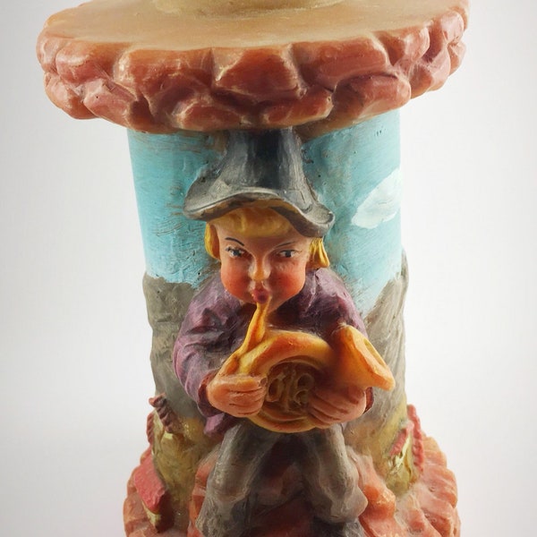 Vintage Handcarved Handpainted West German Gunter Kerzen Boy With Tuba Candle