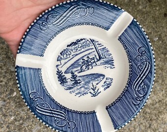 Vintage Currier and Ives Ashtray Central Park Scene Blue & White Royal China