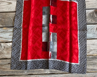 Red & Silver Geometric MCM 100% Silk Pocket Square