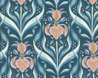 Sold by the Half Yard - Pond Tales Iris in Teal for Figo Fabrics