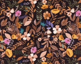 Sold by the Half Yard - Autumn Friends Autumn Evening in Dark Brown by Mia Charro for Free Spirit Fabrics