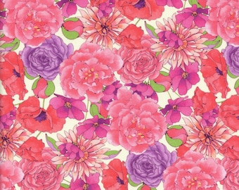 Sold by the Half Yard - Glorious Garden Large Floral in Ecru by QT Fabrics