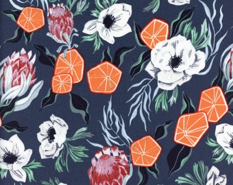 Sold by the Half Yard - Rae Ritchie Frosty Forage Floral With Oranges in Quartz by Dear Stella Fabrics