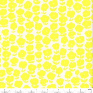 May include: A white background with a repeating pattern of yellow stylized flowers.