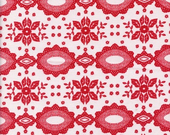 Sold by the Half Yard - Nathalie Lete Folk Heart Lace in Cherry for Conservatory Craft by Free Spirit Fabrics