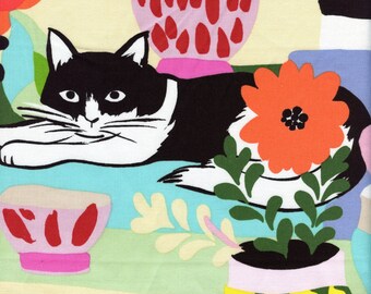 Sold by the Half Yard - Wish You Were Here Henri's Cat in Natural/Bright Pink by Alexander Henry