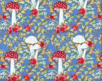 Hedgehog Hollow Mushrooms in Blue - Sold in Half Yard Increments