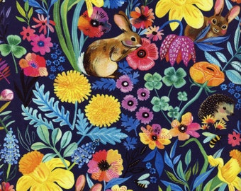 Sold by the Half Yard - Somebunny to Love Hip Hopper in Navy by Miriam Bos for Dear Stella Fabrics