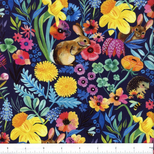 Sold by the Half Yard - Somebunny to Love Hip Hopper in Navy by Miriam Bos for Dear Stella Fabrics