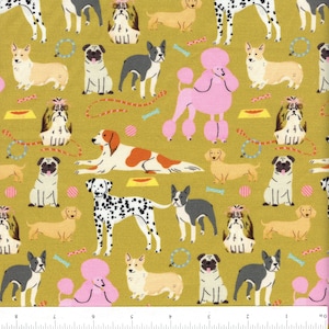 Sold by the Half Yard - Dog Days Main in Gold by Faye Guanipa for Dear Stella Fabrics