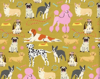 Sold by the Half Yard - Dog Days Main in Gold by Faye Guanipa for Dear Stella Fabrics