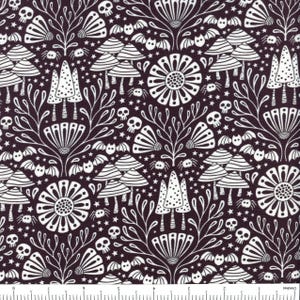 Gothic Whimsy Gothic Forest in Black by Anequ Studio for Cloud 9 Fabrics - 100% Certified Organic Cotton - Sold in Half Yard Increments