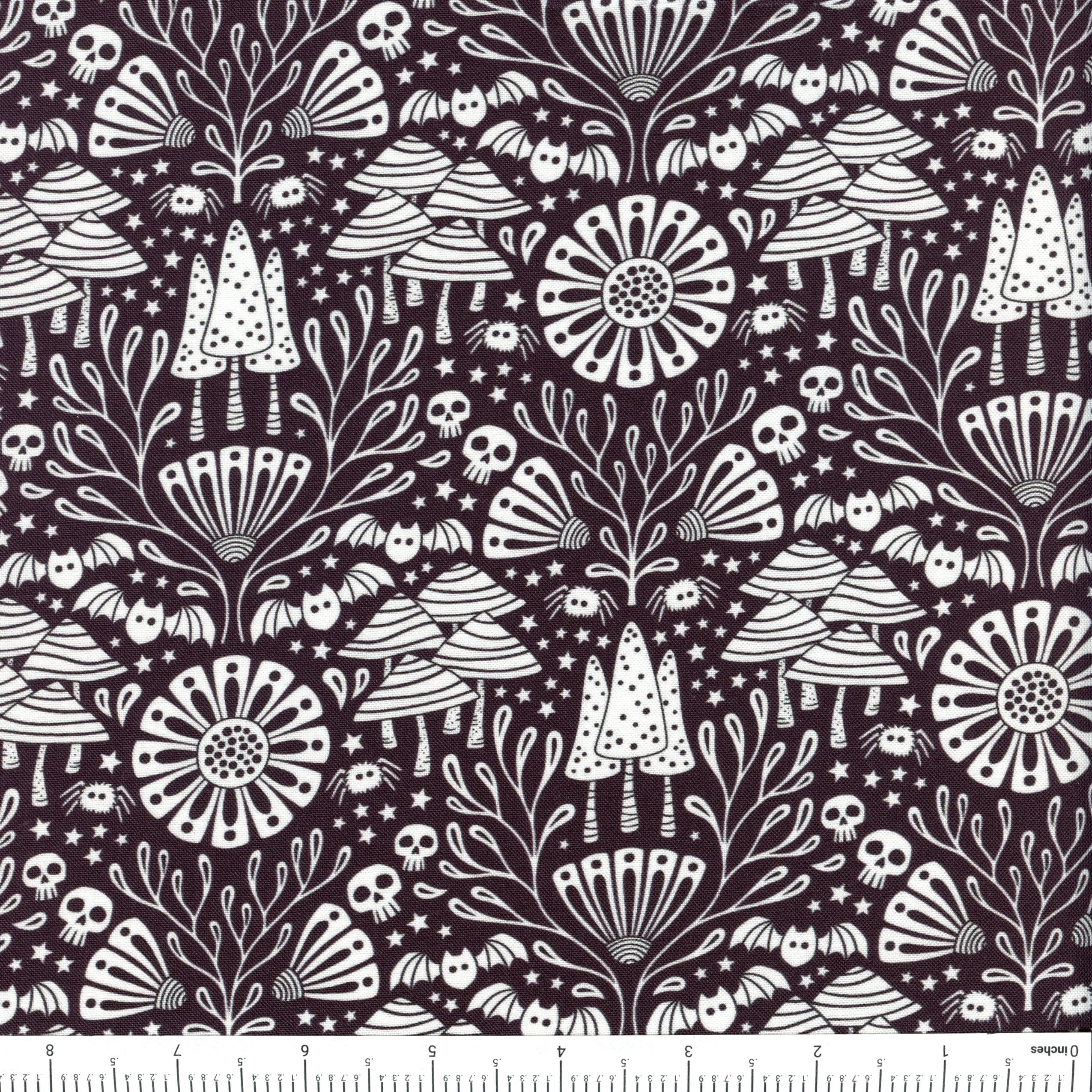 Gothic Whimsy Gothic Forest in Black by Anequ Studio for Cloud 9 Fabrics - 100% Certified Organic Cotton - Sold in Half Yard Increments