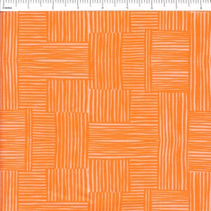 May include: Orange and white striped fabric with a geometric pattern. The fabric has a subtle pink background.