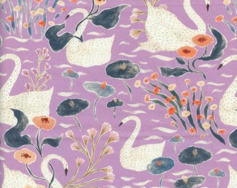 Sold by the Half Yard - Alpine Bliss Swan in Lilac by Jill Labieniec for Figo Fabrics