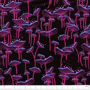 Glow Garden Fungi in Black by Sarah Watts for Ruby Star Society - Sold in Half Yard Increments