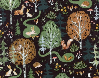 Sold by the Half Yard - Wood You Be Mine? Burrow Woodland in Caviar by Clara Jean Designs