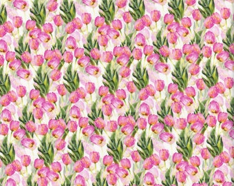 Sold by the Half Yard - Watercolor Beauty Tulips in Pink by In The Beginning Fabrics