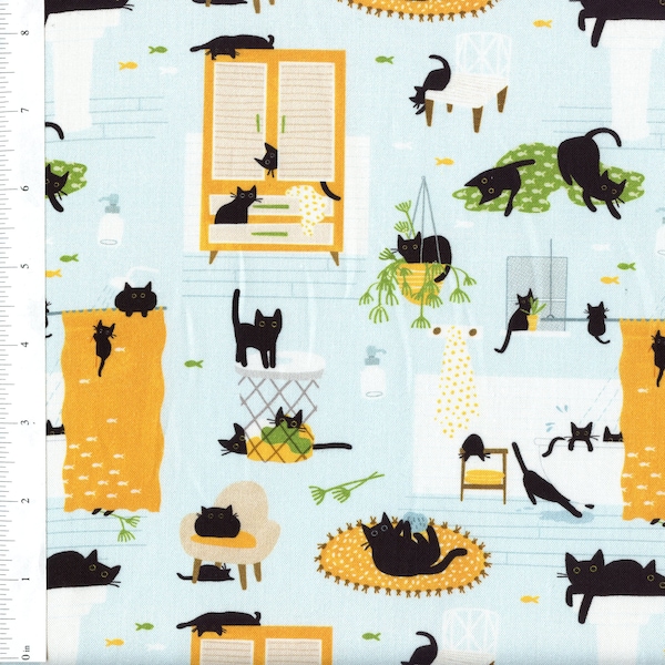 Sold by the Half Yard - Feline Fancy Kitty Wash in Icy by LeezaWorks for Dear Stella Fabrics
