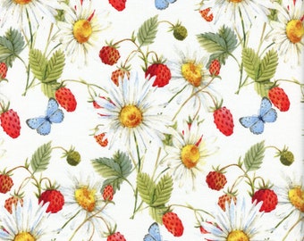 Sold by the Half Yard - Hedgehog Hollow Daisies & Berries in White by In the Beginning Fabrics