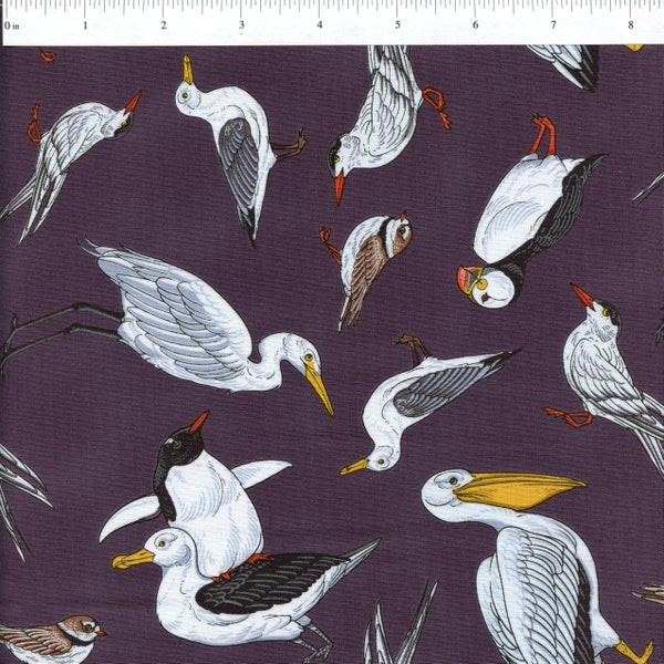Sold by the Half Yard - Birds of a Feather Sea Birds in Plum by Rachel Hauer for Free Spirit Fabrics