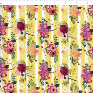 Sold by the Half Yard - Mermaids & Unicorns Floral Stripe in Gold by In the Beginning Fabrics