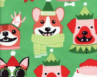 Christmas Time Canine Christmas in Candy Green by Alexander Henry - Sold in Half Yard Increments