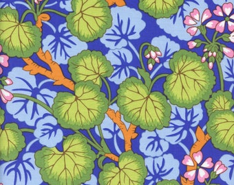 Sold by the Half Yard - Climbing Geraniums in Blue by Philip Jacobs/Kaffe Fassett Collective for Free Spirit Fabrics