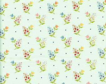 Wildwood Dwellings Sprigs and Tulips in Light Teal - Sold in Half Yard Increments