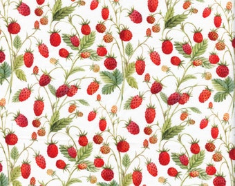 Sold by the Half Yard - Hedgehog Hollow Strawberries in White by In the Beginning Fabrics