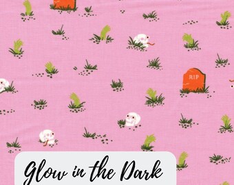 Sold by the Half Yard - Tiny Frights Graveyard in Peony GLOW by Ruby Star Society