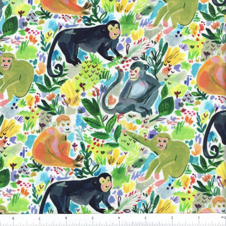 Sold by the Half Yard August Wren Paradise Found Monkey Fun in Multi by Dear Stella Fabrics image 1