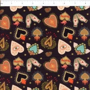 Sold by the Half Yard - Viva La Vida Flaming Hearts  in Midnight by Faye Guanipa for Dear Stella Fabrics