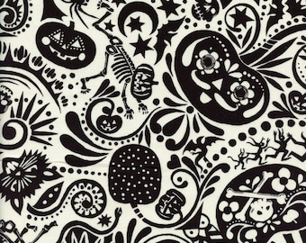 Folklorico Midnight Muertos in Bone by Alexander Henry - Sold in Half Yard Increments