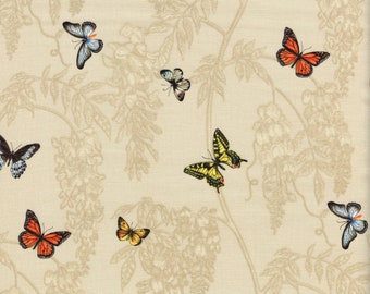 Sold by the Half Yard - Woodland Blooms Wisteria & Butterfly in Linen by Sanderson for Free Spirit Fabrics
