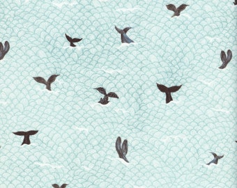 Sold by the Half Yard - Whale Tales Whale Tails in Seafoam by Katherine Quinn for Windham Fabrics